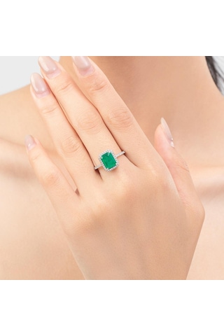 Mavi Modıan 925 Ayar Gümüş Lüks Dikdörtgen Zümrüt Kesim Köpüklü Yüzük Platin Kaplama Kadınlar Için Düğün Bildirimi Takı Hediye 9