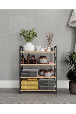 Ravilo Çok Amaçlı Dekoratif Banyo Rafı 4 Katlı Meşe Meşe