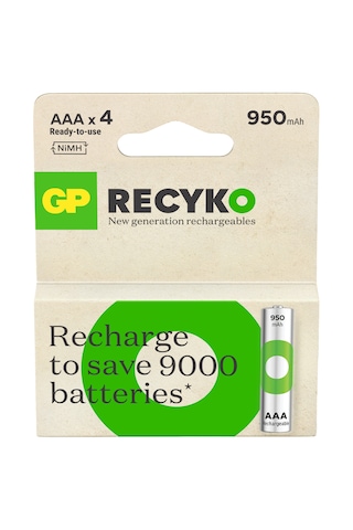 GP ReCyko R03-UM4 1000 Serisi 950 mAh AAA Ni-MH Şarj Edilebilir İnce Kalem Pil 4'lü