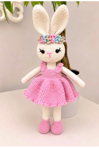 Amigurumi Pembe Elbiseli Taçlı Tavşan Organik Oyuncak Amigurumi Pembe Elbiseli Taçlı Tavşan Organik Oyuncak