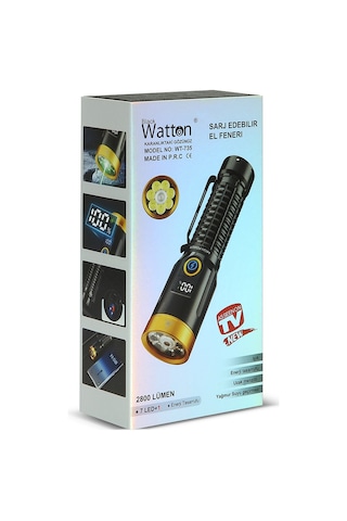 2800 Lümen Özel Seri Yeşil Lazer Özellikli Mıknatıslı Watton Wt-735 Siyah