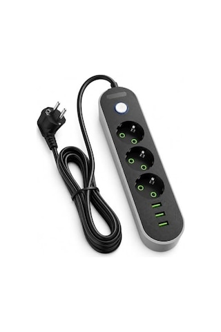 3 Usb Portlu Uzatma Priz, 3 Metre Kablolu Ve Akıllı Şarj