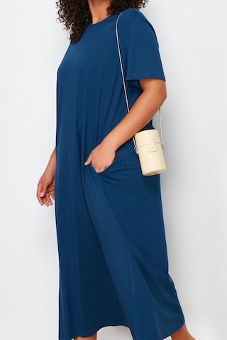 Ersefa Moda Stil Relaxed Bisiklet Yaka Midi Boy Büyük Beden %100 Pamuk Ö Lacivert
