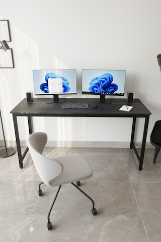 Siyah Çalışma Masası 160x60, Bilgisayar Masası, Ofis Masası, Metal Ayaklı Siyah