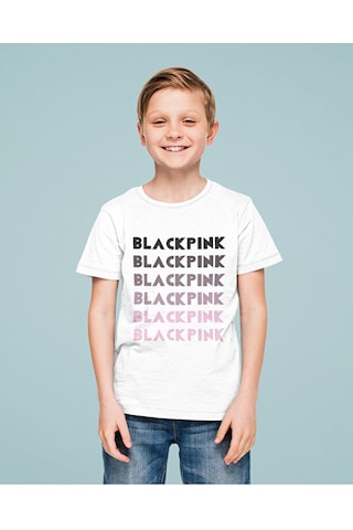 Sevbano Blackpink Kpop Baskılı Unisex Çocuk Tişört 1-12 Yaş Beyaz