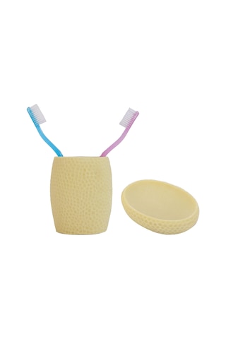 Sıa 2 Li Banyo Seti.Sarı Petek Model.Poliresin Sarı