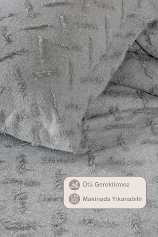 Elart Liya Yatak Örtüsü Takımı Çift Kişilik Pamuklu İskandinav Püsküllü 3 Parça 230x250 Cm Gri Gri
