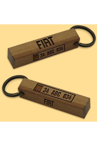 Kişiye Özel Plakalı Fiat Logolu Ahşap Dikdörtgen Bar Anahtarlık M N11.21048