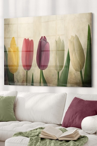 Lale Desenli Çiçek Temalı Cam Tablo 50x70 Cm
