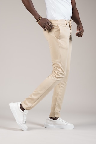 Advante Slimfit Dokulu Dar Paça Beli Lastikli Ve İplikli Yazlık Jogger Pantolon Krem