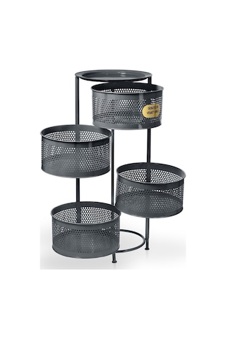 River World Tekerleksiz Rengi Antrasit Açılabilen 4 Katlı Çok Amaçlı Metal Raf Mutfak, Balkon, Kiler Çok Renkli