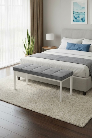 Vena 105x40 Bench - Babyface Kumaş Çımalı Döşeme Puf Bench Beyaz Ayaklı Antrasit