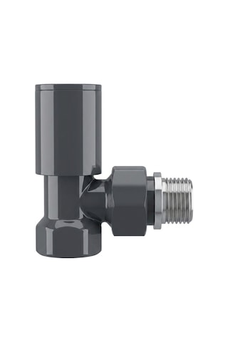 Radyatör Havlupan Vanası Köşe Tip 1/2'' Antrasit Ral 7016 Parlak Metal Volan