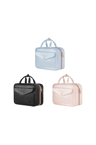 Sones Pu Büyük Kapasiteli Su Geçirmez Taşınabilir Tuvalet Kozmetik Çantası Seyahat Saklama Çantası Pembe