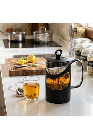 Herevin 131061-834 French Press Süzgeçli Çay Kahve Kupası 600ml Siyah