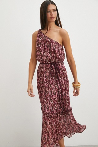 Uterpe One Shoulder Floral Print Maxi Dress Mürdüm