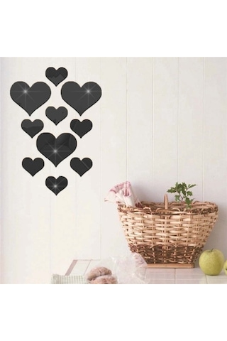Geekyou 10 Adet Siyah Kalp Şekilli 3d Akrilik Ayna Duvar Sticker - Dıy Dekorasyon, Konforlu Ortam Oluşturucu, Çok Yüzey Uyumlu Siyah