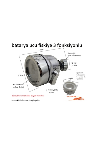 Mutfak Batarya Ucu 3 Foksiyon Krom Kaplama Oynar Duş Perlatör Fil