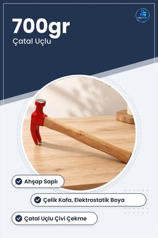 Çatal Çekiç 700gr Ahşap Saplı Elektrostatik Boyalı Çelik Kafa Çiv