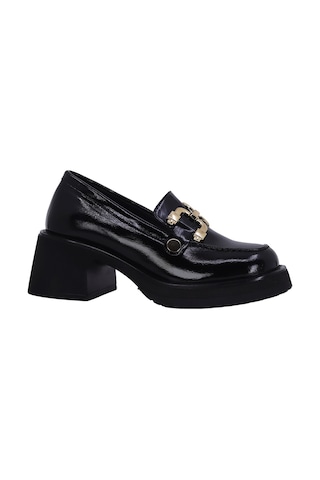 Albini 26101012r Rugan Deri Kadın Topuklu Loafer Siyah-37 Siyah