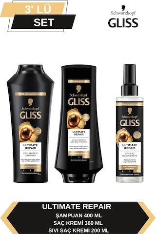 Gliss Ultimate Repair Şampuan 400 ML + Saç Kremi 360 ML + Sıvı Saç Kremi 200 ML