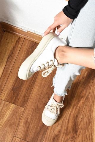 Shoetek Alyona Kadın Sneakers Halat Bağcıklı Spor Ayakkabı Beyaz Deri Beyaz