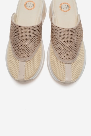 Luvishoes Glea Bej Taşlı Fileli Burnu Kapalı Kadın Terlik Bej