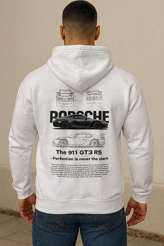 Hmo Store Unisex Porsche 911 Beyaz Hoodie Şık & Spor Kapüşonlu Beyaz