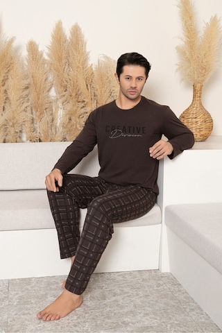 Sude Homewear Erkek Büyük Beden Pijama Koyu Kahverengi