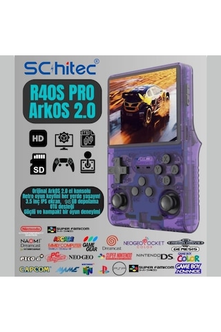 Schitec Retro Arcade R40s Pro Taşınabilir El Atari Konsolu 30.000 Oyunlu 98gb Mor