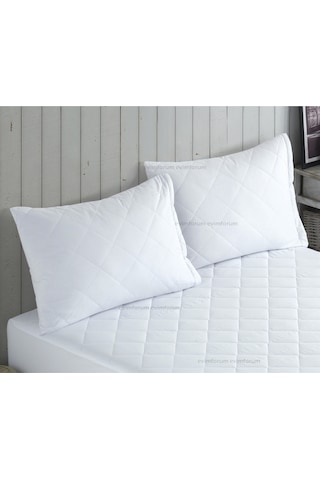 2 Adet Silikon Yastık - 2 Adet %100 Pamuk Yastık Koruyucu 50x70cm Beyaz