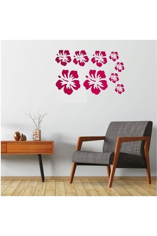 Duvar Süsü Sticker 2 Adet Pembe Çiçekli Şeffaf Filmli Pvc 48x33