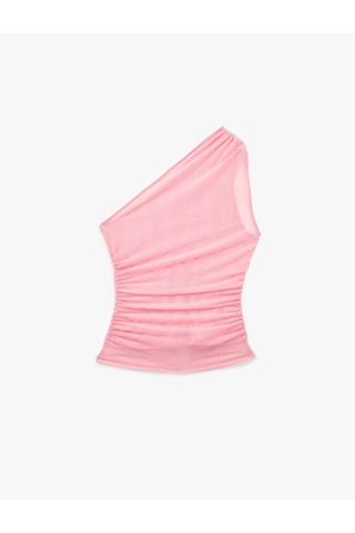 Koton Slim Fit Drapeli Tül Tek Omuz Bluz Pembe 6sak70052ek Gül