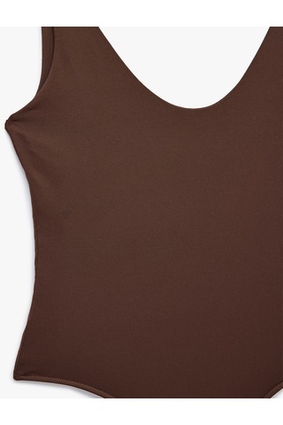 Koton Slim Fit U Yaka Kalın Askılı Bodysuit Kahverengi 6sak10265ek Kahve