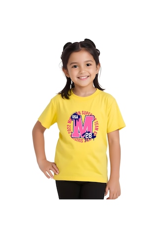 Panios Kids M 28 Baskılı Kız Çocuk Kısa Kollu T-shirt Sarı