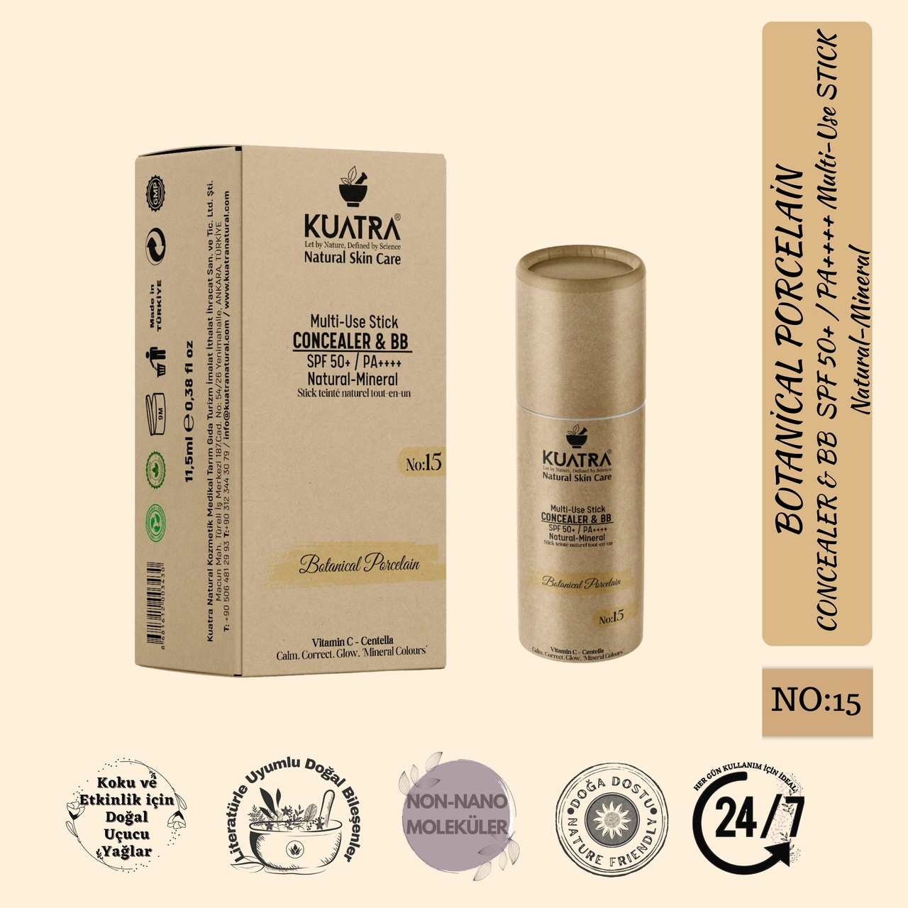 Kuatra Botanical Porcelain Natural-mineral Stick Concealer & Bb Spf 50+ Pa++++ Çok Amaçlı Nemlendirici, Leke Karşıtı, Vitamin C, Renkli Bakım 15