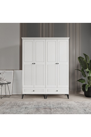 Beenal Nisa 4 Kapaklı Gardırop Dolap 160cm Beyaz-beyaz