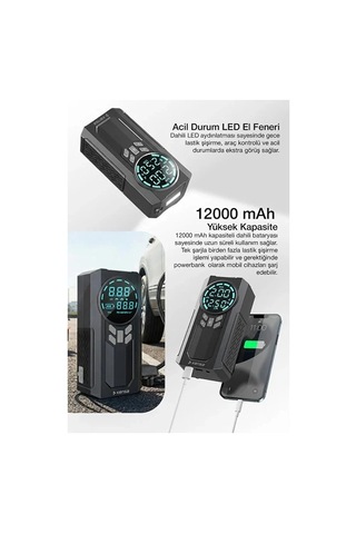 Akü Takviye Cihazı Hava Kompresörü 12.000mah - 150psı