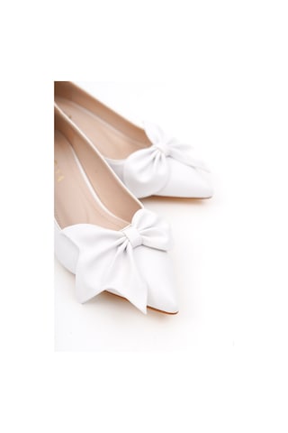 Camila Beyaz Fiyonklu 4cm Sivri Burun Topuklu Ayakkabı Beyaz