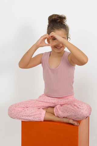 Akbeniz Kız Çocuk Sıfır Kol Gül Kurusu Penye Pijama Takım 20433 Gülkurusu