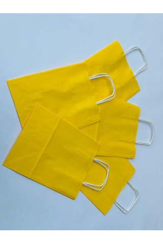 1.kalite 18x8x24 Cm 3 Lü Sarı Renkli Kraft Kağıt Çanta, Hediye Poşeti, Hediye Paketi, Kraft Çanta
