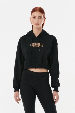 Fullamoda California Baskılı Kapüşonlu Sweatshirt- Siyah 24KGB890188587-Siyah