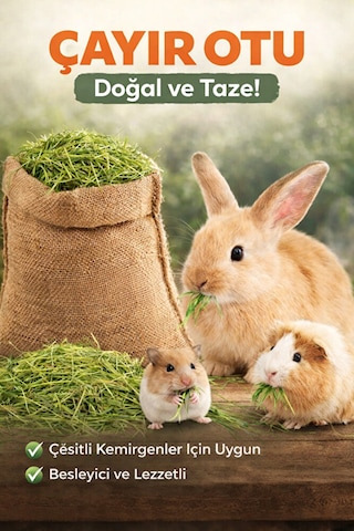 Doğal Çayır Otu Kemirgen Yemi Tavşan Hamster Ginepig Chinchilla Doğal Kurutulmuş Kemirgen Otu 100 Gr