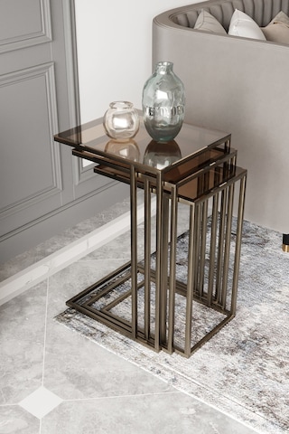 Dekoport Mira Zigon Sehpa Prinç Eskitme Rengi Bronz Cam Eskitme