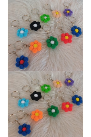Çiçek Anahtarlık - 20 Adet - Renkli Anahtarlık - Hediyelik Anahtarlık Çok Renkli