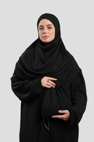 Hürrem Bone Siyah İki Parça Fermuarlı Namaz Elbisesi Dokuma Kendinden Desenli 2516 01