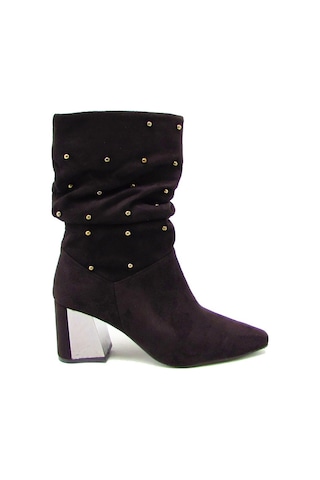 Kanuga Rjb7481 Siyah Süet Kadın Sivri Burun Araboy Çizme Siyah Süet Siyah