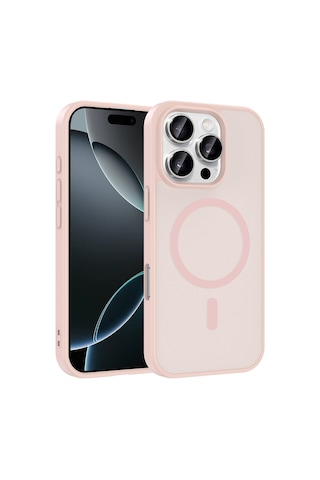 Ardemix Apple iPhone Uyumlu 16 Pro Max Kılıf M-safe Şarj Özellikli Zore Babet Kapak - Pembe