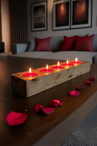Mumlar Dahil, Mumluk Dekoratif Masif Ahşap 5'li Tealight Mumluk El Yapımı, Bohem & İskandinav Tarz Ahşap Rengi Mumlar Dahil, Mumluk Dekoratif Masif Ahşap 5'li Tealight Mumluk El Yapımı, Bohem & İskandinav Tarz Ahşap Rengi