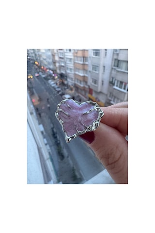 Pembe Kalp Gotik Ayarlanabilir Şık 925 Ayar Yüzük Renkli
